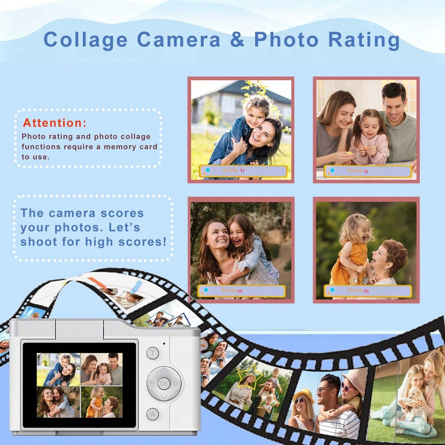 Kids Digital Camera, Rechargeable 1080P Instant Camera, Suitable For Children And Teenagers Beginners, Vlogging, Rechargeable Camera, Photo And Video Recording, Professional Camera, Supports Photo And