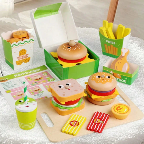 Kids Educational Pretend Play Food Set, Realistic Cartoon Hamburger, French Fries, Sandwich Playset, Kitchen Cooking Toys, Suitable For Boys And Girls Roleplay Restaurant Food Game Toys