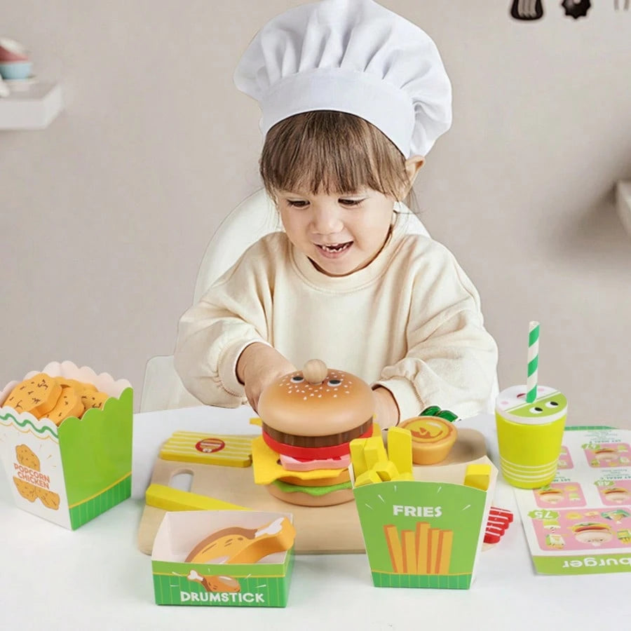 Kids Educational Pretend Play Food Set, Realistic Cartoon Hamburger, French Fries, Sandwich Playset, Kitchen Cooking Toys, Suitable For Boys And Girls Roleplay Restaurant Food Game Toys