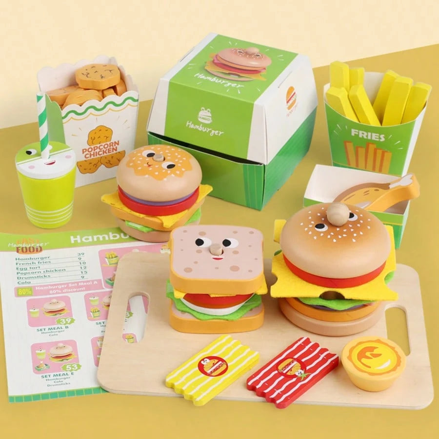 Kids Educational Pretend Play Food Set, Realistic Cartoon Hamburger, French Fries, Sandwich Playset, Kitchen Cooking Toys, Suitable For Boys And Girls Roleplay Restaurant Food Game Toys