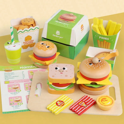Kids Educational Pretend Play Food Set, Realistic Cartoon Hamburger, French Fries, Sandwich Playset, Kitchen Cooking Toys, Suitable For Boys And Girls Roleplay Restaurant Food Game Toys
