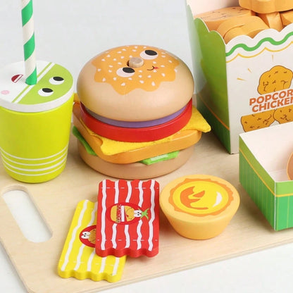 Kids Educational Pretend Play Food Set, Realistic Cartoon Hamburger, French Fries, Sandwich Playset, Kitchen Cooking Toys, Suitable For Boys And Girls Roleplay Restaurant Food Game Toys