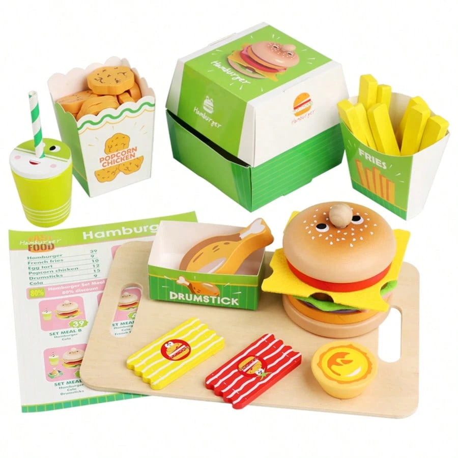 Kids Educational Pretend Play Food Set, Realistic Cartoon Hamburger, French Fries, Sandwich Playset, Kitchen Cooking Toys, Suitable For Boys And Girls Roleplay Restaurant Food Game Toys