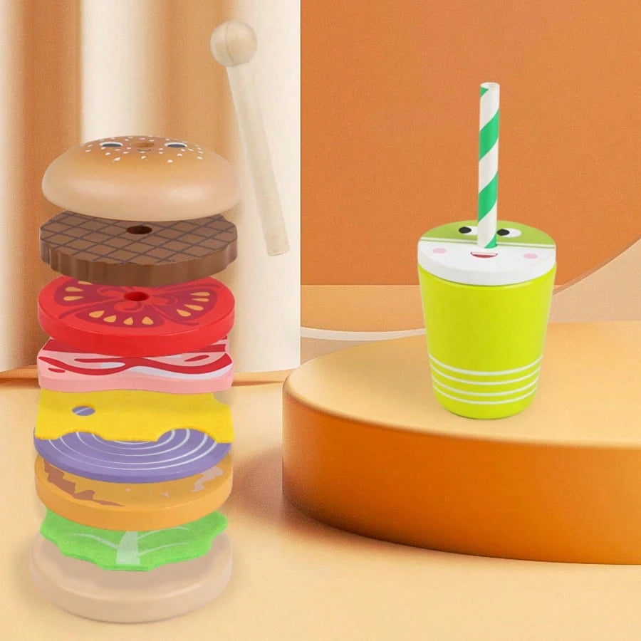 Kids Educational Pretend Play Food Set, Realistic Cartoon Hamburger, French Fries, Sandwich Playset, Kitchen Cooking Toys, Suitable For Boys And Girls Roleplay Restaurant Food Game Toys
