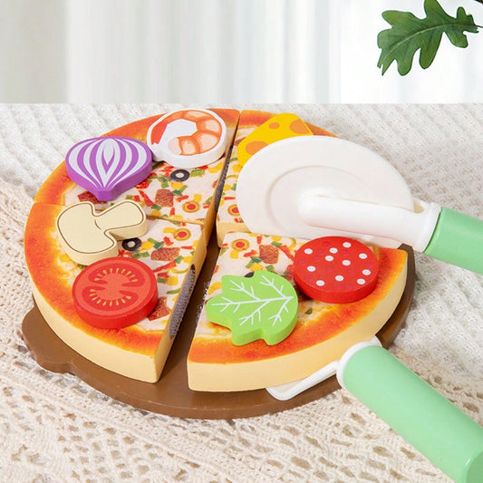 Kids Wooden Pizza DIY Pizza Cutting Play Set, Suitable For Boys And Girls Pretend Play, Children's Day And Birthday Gift