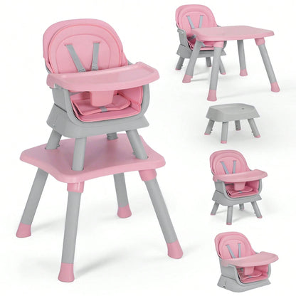 Kinder King 8 In 1 Baby High Chair, Coverts To Dining Booster Seat/Kids Table & Chair Set/Toddler Building Block Table/Mini Stool, Removable Tray & Double Seat Cover, Easy To Wipe, Christmas Gift, Pin