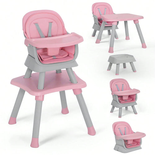 Kinder King 8 In 1 Baby High Chair, Coverts To Dining Booster Seat/Kids Table & Chair Set/Toddler Building Block Table/Mini Stool, Removable Tray & Double Seat Cover, Easy To Wipe, Christmas Gift, Pin
