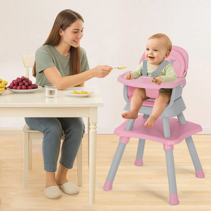Kinder King 8 In 1 Baby High Chair, Coverts To Dining Booster Seat/Kids Table & Chair Set/Toddler Building Block Table/Mini Stool, Removable Tray & Double Seat Cover, Easy To Wipe, Christmas Gift, Pin
