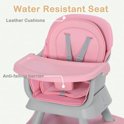 Kinder King 8 In 1 Baby High Chair, Coverts To Dining Booster Seat/Kids Table & Chair Set/Toddler Building Block Table/Mini Stool, Removable Tray & Double Seat Cover, Easy To Wipe, Christmas Gift, Pin