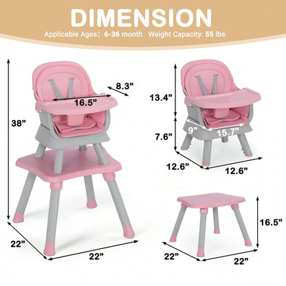 Kinder King 8 In 1 Baby High Chair, Coverts To Dining Booster Seat/Kids Table & Chair Set/Toddler Building Block Table/Mini Stool, Removable Tray & Double Seat Cover, Easy To Wipe, Christmas Gift, Pin