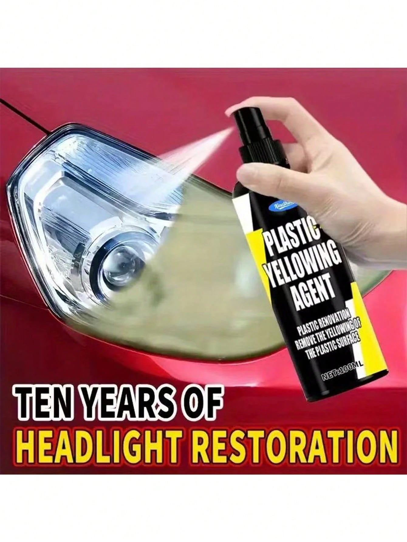 KineShineX Car Headlight Yellowing Repair Polishing Agent, Car Wash Bulb Polishing Repair Spray, Car, Motorcycle And Truck Headlight And Rearview Mirror Cleaner, Car Accessories