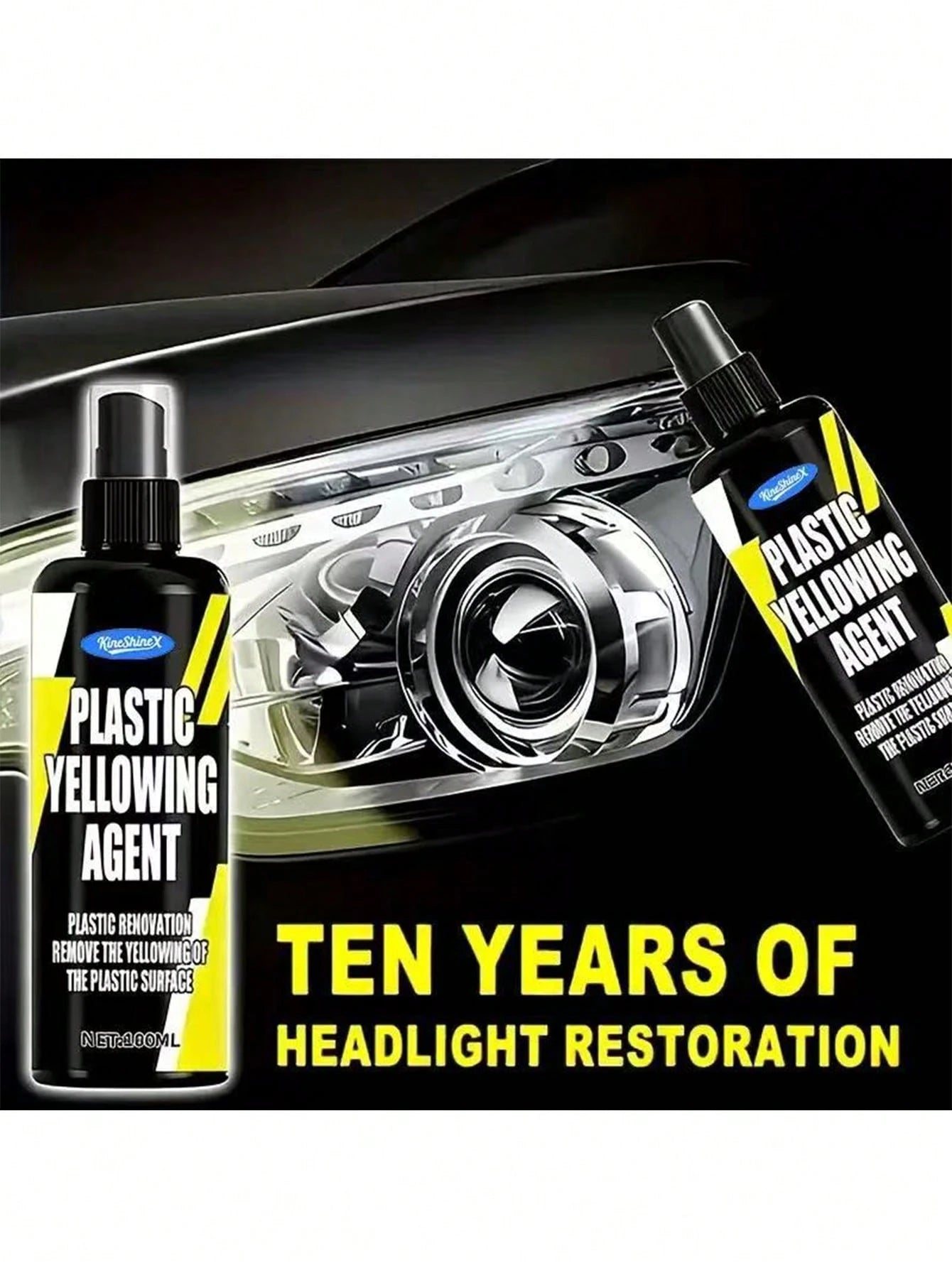 KineShineX Car Headlight Yellowing Repair Polishing Agent, Car Wash Bulb Polishing Repair Spray, Car, Motorcycle And Truck Headlight And Rearview Mirror Cleaner, Car Accessories