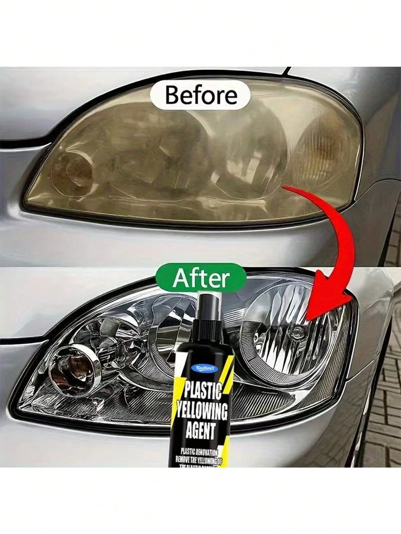 KineShineX Car Headlight Yellowing Repair Polishing Agent, Car Wash Bulb Polishing Repair Spray, Car, Motorcycle And Truck Headlight And Rearview Mirror Cleaner, Car Accessories