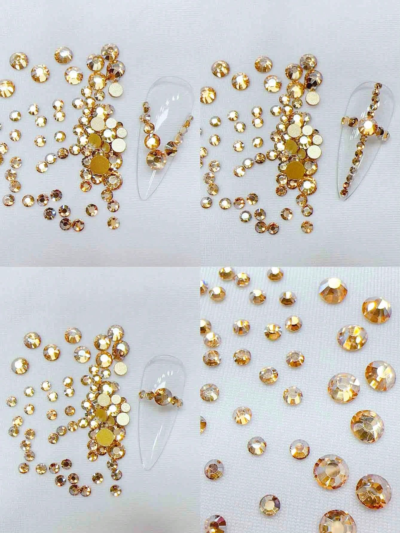 KIRAME 12-Compartment/Box Champagne Color Flat Rhinestone Nail Art Decoration Set, DIY Nail Jewelry, Nail Gems, Nail Salon, Nail Supplies, Halloween, Christmas, Holiday Gift Nail Charms