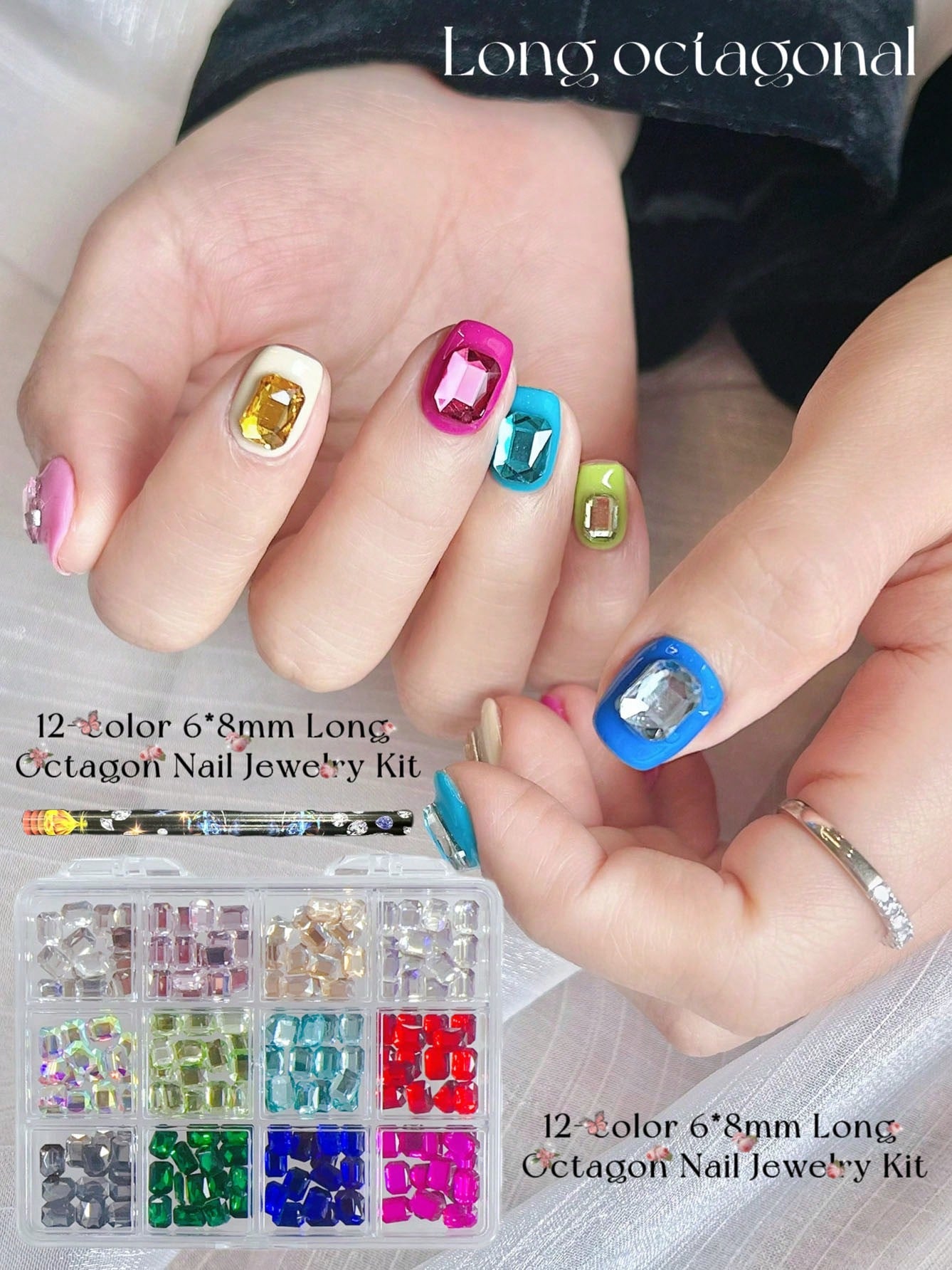 KIRAME 12-Compartment/Box Champagne Color Flat Rhinestone Nail Art Decoration Set, DIY Nail Jewelry, Nail Gems, Nail Salon, Nail Supplies, Halloween, Christmas, Holiday Gift Nail Charms