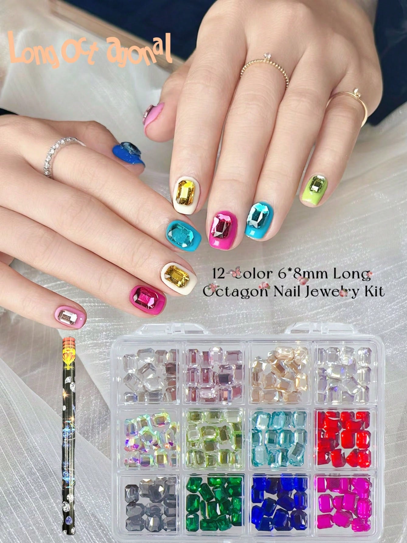 KIRAME 12-Compartment/Box Champagne Color Flat Rhinestone Nail Art Decoration Set, DIY Nail Jewelry, Nail Gems, Nail Salon, Nail Supplies, Halloween, Christmas, Holiday Gift Nail Charms