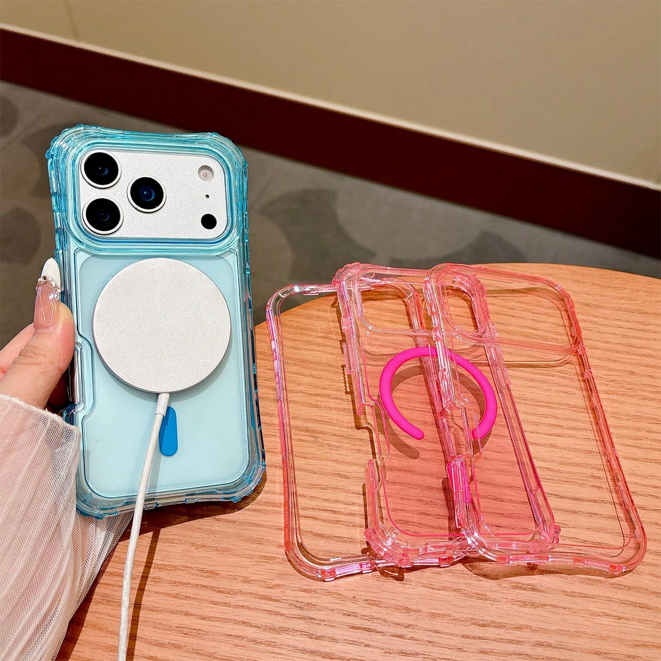 Koolife 1pc Transparent Pink 3-In-1 Hard Shell Matte Touch Magnetic Corner Anti-Drop Minimalist Phone Case Compatible With Iphone 18 Pro/18 Pro Max/13-17 Pro Max Plus, Cute Sweet Design Suitable For G
