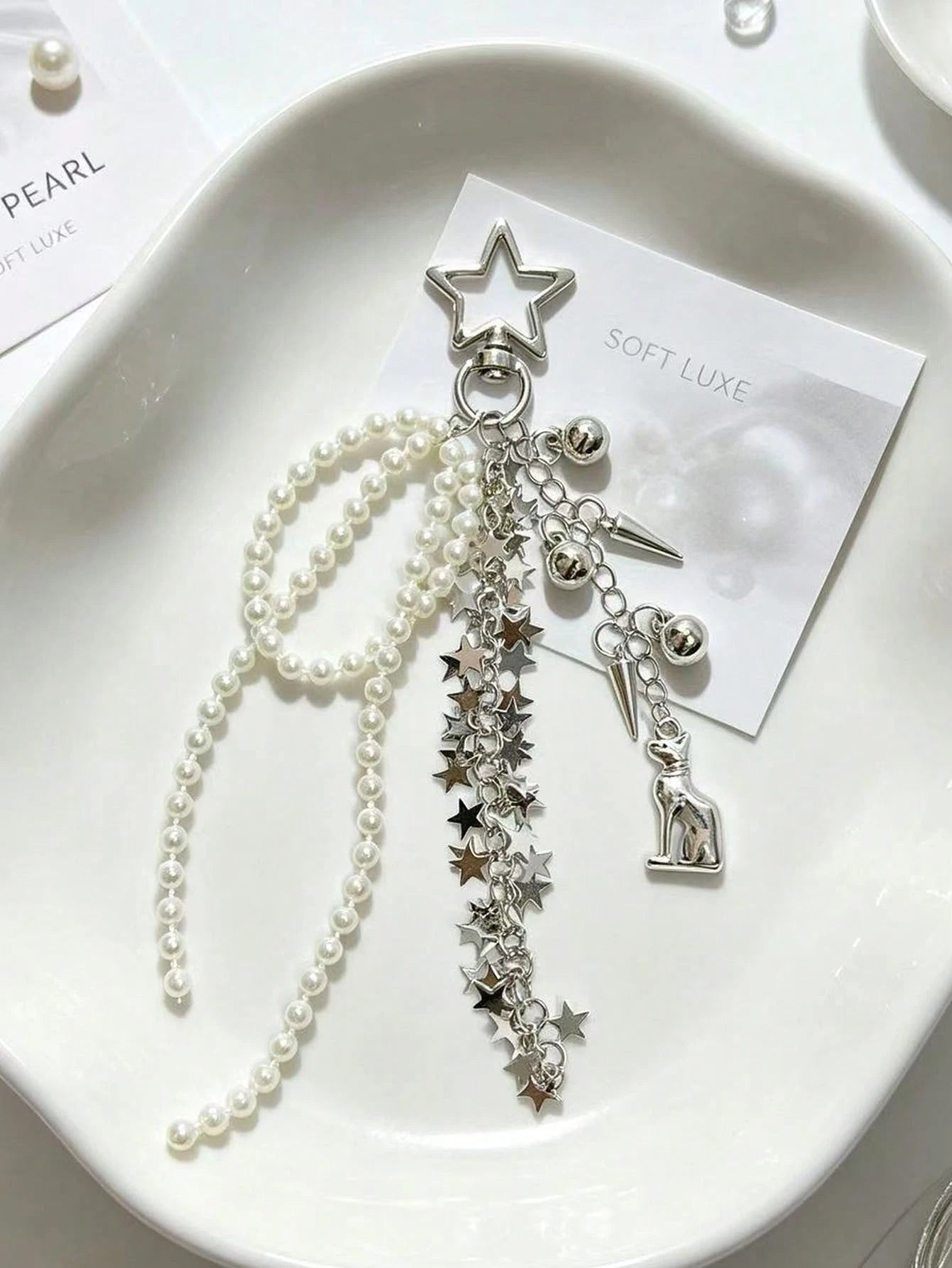 Korean INS Style Star Pearl Tassel Keychain, Glossy Luxury Versatile Bag Charm Accessory