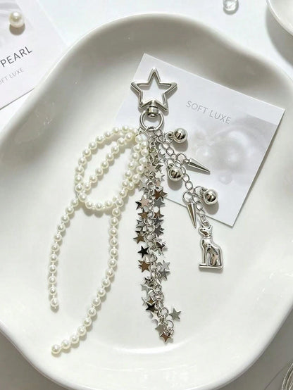 Korean INS Style Star Pearl Tassel Keychain, Glossy Luxury Versatile Bag Charm Accessory