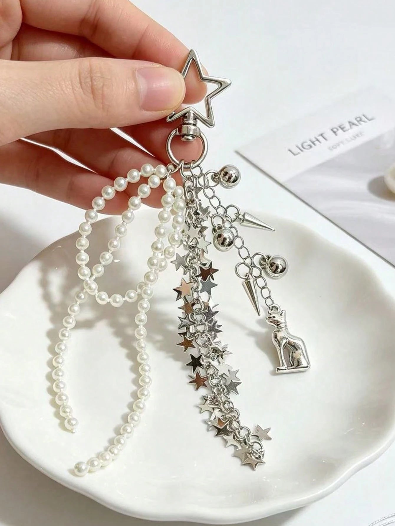 Korean INS Style Star Pearl Tassel Keychain, Glossy Luxury Versatile Bag Charm Accessory