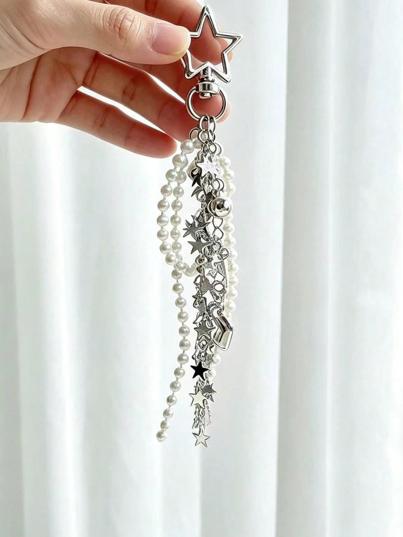 Korean INS Style Star Pearl Tassel Keychain, Glossy Luxury Versatile Bag Charm Accessory