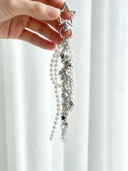 Korean INS Style Star Pearl Tassel Keychain, Glossy Luxury Versatile Bag Charm Accessory