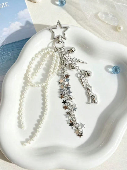 Korean INS Style Star Pearl Tassel Keychain, Glossy Luxury Versatile Bag Charm Accessory