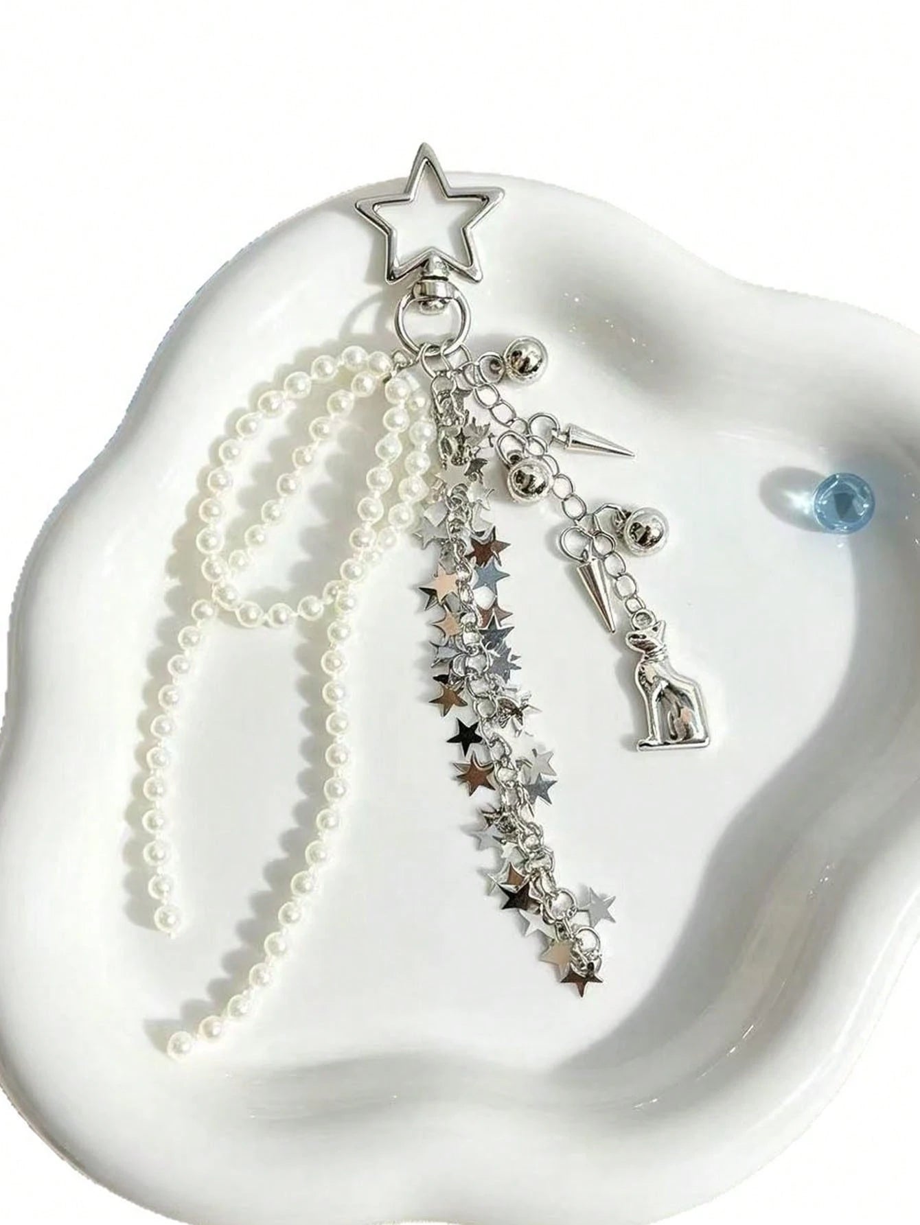 Korean INS Style Star Pearl Tassel Keychain, Glossy Luxury Versatile Bag Charm Accessory
