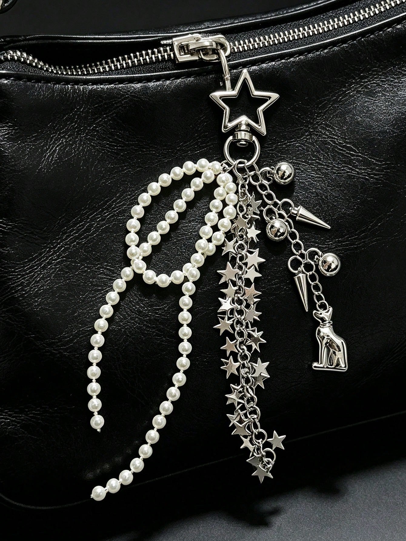 Korean INS Style Star Pearl Tassel Keychain, Glossy Luxury Versatile Bag Charm Accessory