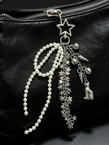 Korean INS Style Star Pearl Tassel Keychain, Glossy Luxury Versatile Bag Charm Accessory