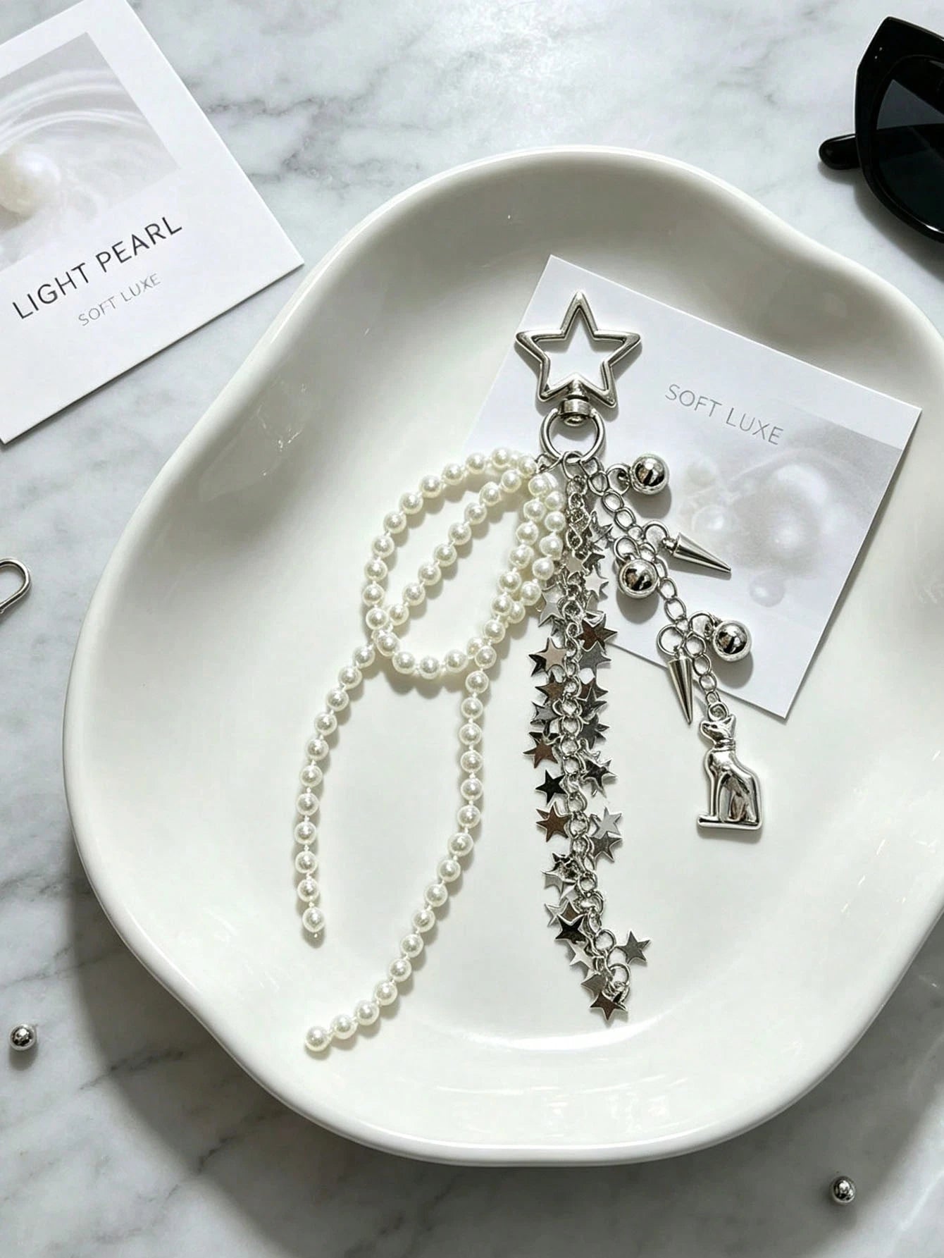 Korean INS Style Star Pearl Tassel Keychain, Glossy Luxury Versatile Bag Charm Accessory