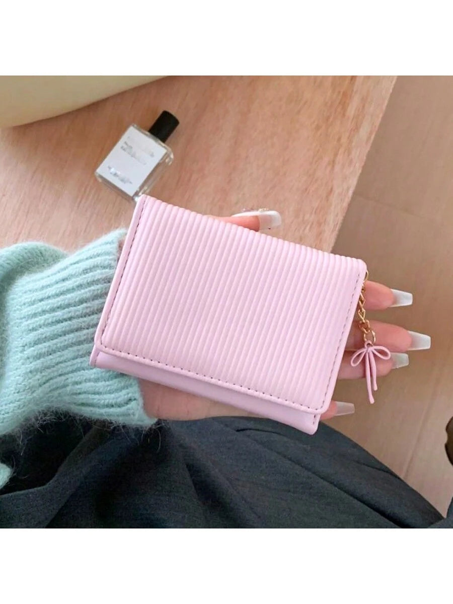 Korean Style Bow Decor Wallet INS Student Short Premium Tri-Fold Coin & Card Holder Valentine's Day For Women Wallet Purse Wallet Small Wallet
