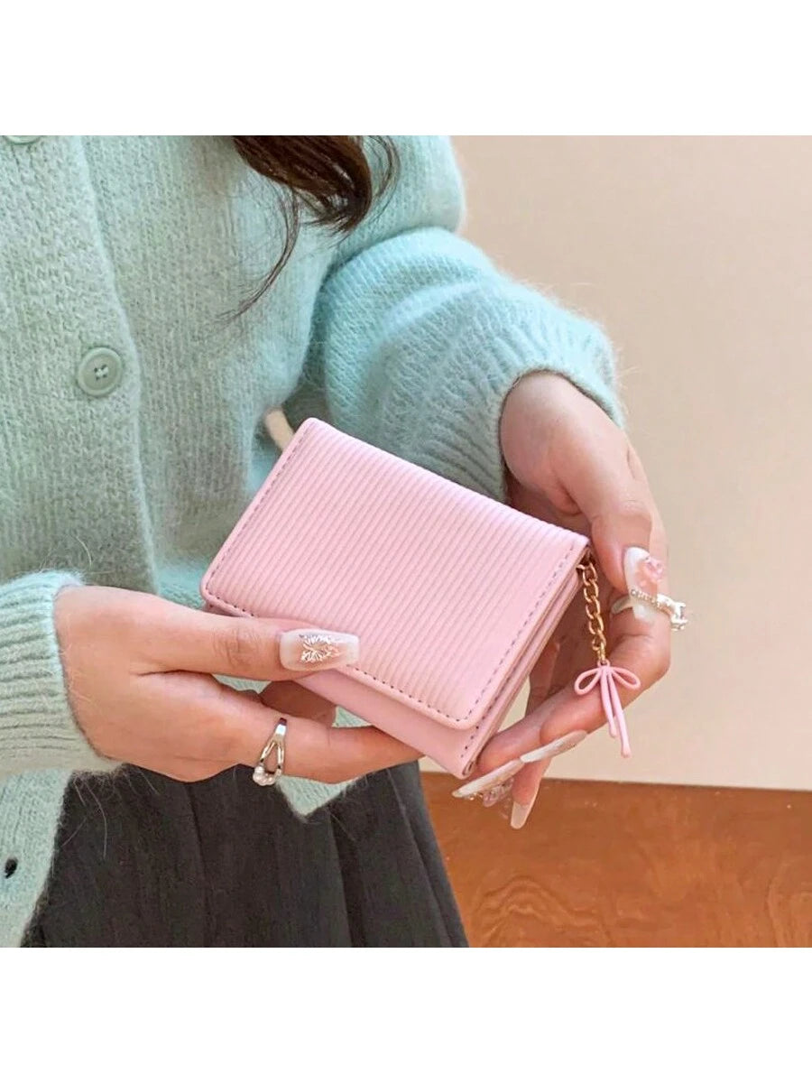 Korean Style Bow Decor Wallet INS Student Short Premium Tri-Fold Coin & Card Holder Valentine's Day For Women Wallet Purse Wallet Small Wallet
