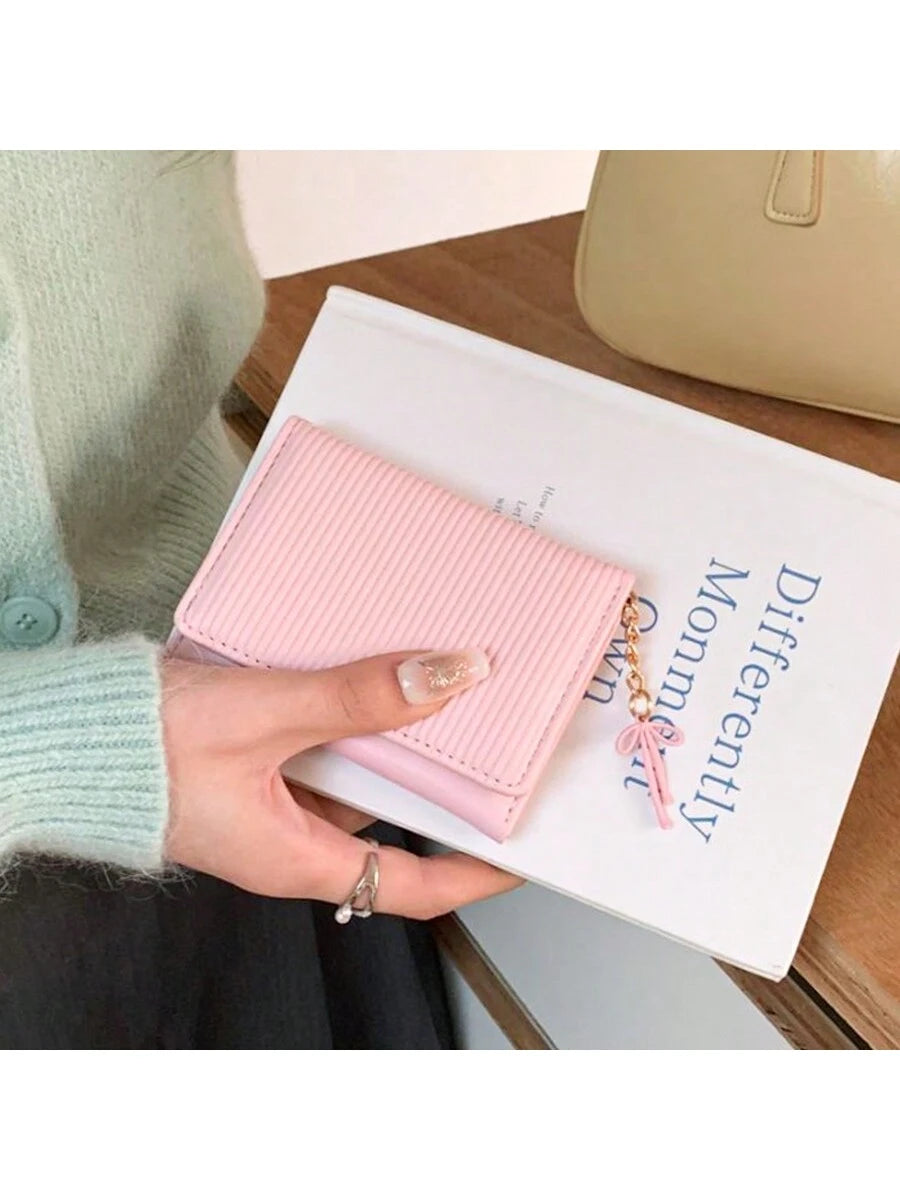 Korean Style Bow Decor Wallet INS Student Short Premium Tri-Fold Coin & Card Holder Valentine's Day For Women Wallet Purse Wallet Small Wallet