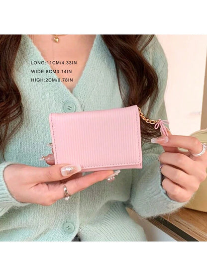 Korean Style Bow Decor Wallet INS Student Short Premium Tri-Fold Coin & Card Holder Valentine's Day For Women Wallet Purse Wallet Small Wallet