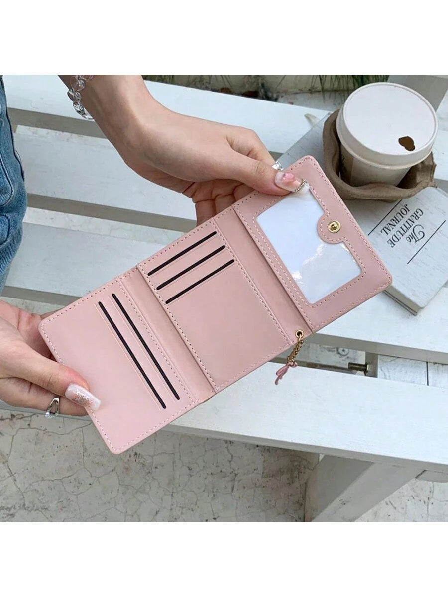 Korean Style Bow Decor Wallet INS Student Short Premium Tri-Fold Coin & Card Holder Valentine's Day For Women Wallet Purse Wallet Small Wallet