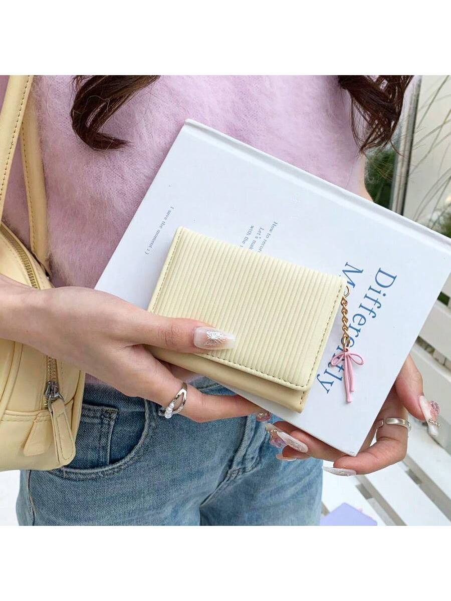 Korean Style Bow Decor Wallet INS Student Short Premium Tri-Fold Coin & Card Holder Valentine's Day For Women Wallet Purse Wallet Small Wallet