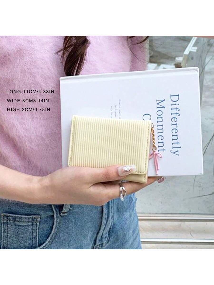 Korean Style Bow Decor Wallet INS Student Short Premium Tri-Fold Coin & Card Holder Valentine's Day For Women Wallet Purse Wallet Small Wallet