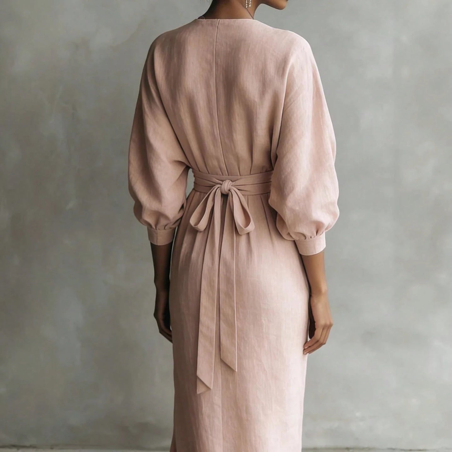 KZKZWK Linen-Blend Wrap Maxi Dress, V-Neck Batwing Sleeve Waist Tie With Slit, Elegant Formal Evening Gown