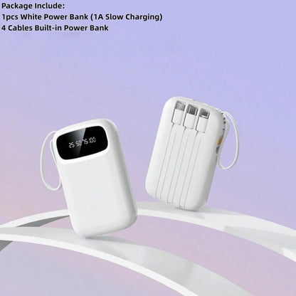 LADAPU 10000mAh Mini Cute 5V1A Slow Charging Power Bank, Small Size Large Capacity Rechargeable Portable Mobile Phone Charger, Built-In 4 Cables, Smart Digital Display, Micro Interface, USB-C Output&I