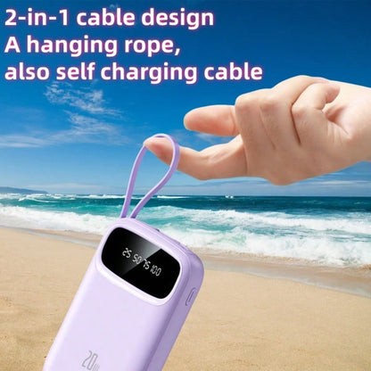 LADAPU 10000mAh Mini Cute 5V1A Slow Charging Power Bank, Small Size Large Capacity Rechargeable Portable Mobile Phone Charger, Built-In 4 Cables, Smart Digital Display, Micro Interface, USB-C Output&I