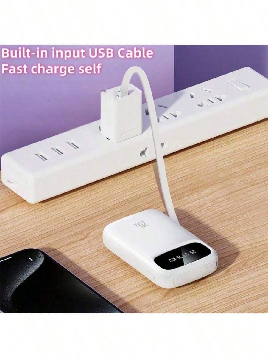 LADAPU 10000mAh Mini Cute 5V1A Slow Charging Power Bank, Small Size Large Capacity Rechargeable Portable Mobile Phone Charger, Built-In 4 Cables, Smart Digital Display, Micro Interface, USB-C Output&I