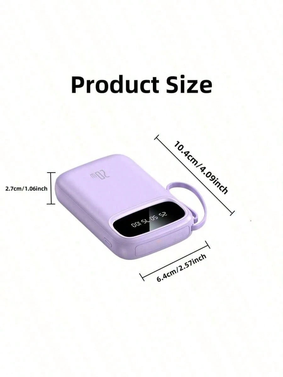 LADAPU 10000mAh Mini Cute 5V1A Slow Charging Power Bank, Small Size Large Capacity Rechargeable Portable Mobile Phone Charger, Built-In 4 Cables, Smart Digital Display, Micro Interface, USB-C Output&I