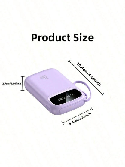 LADAPU 10000mAh Mini Cute 5V1A Slow Charging Power Bank, Small Size Large Capacity Rechargeable Portable Mobile Phone Charger, Built-In 4 Cables, Smart Digital Display, Micro Interface, USB-C Output&I