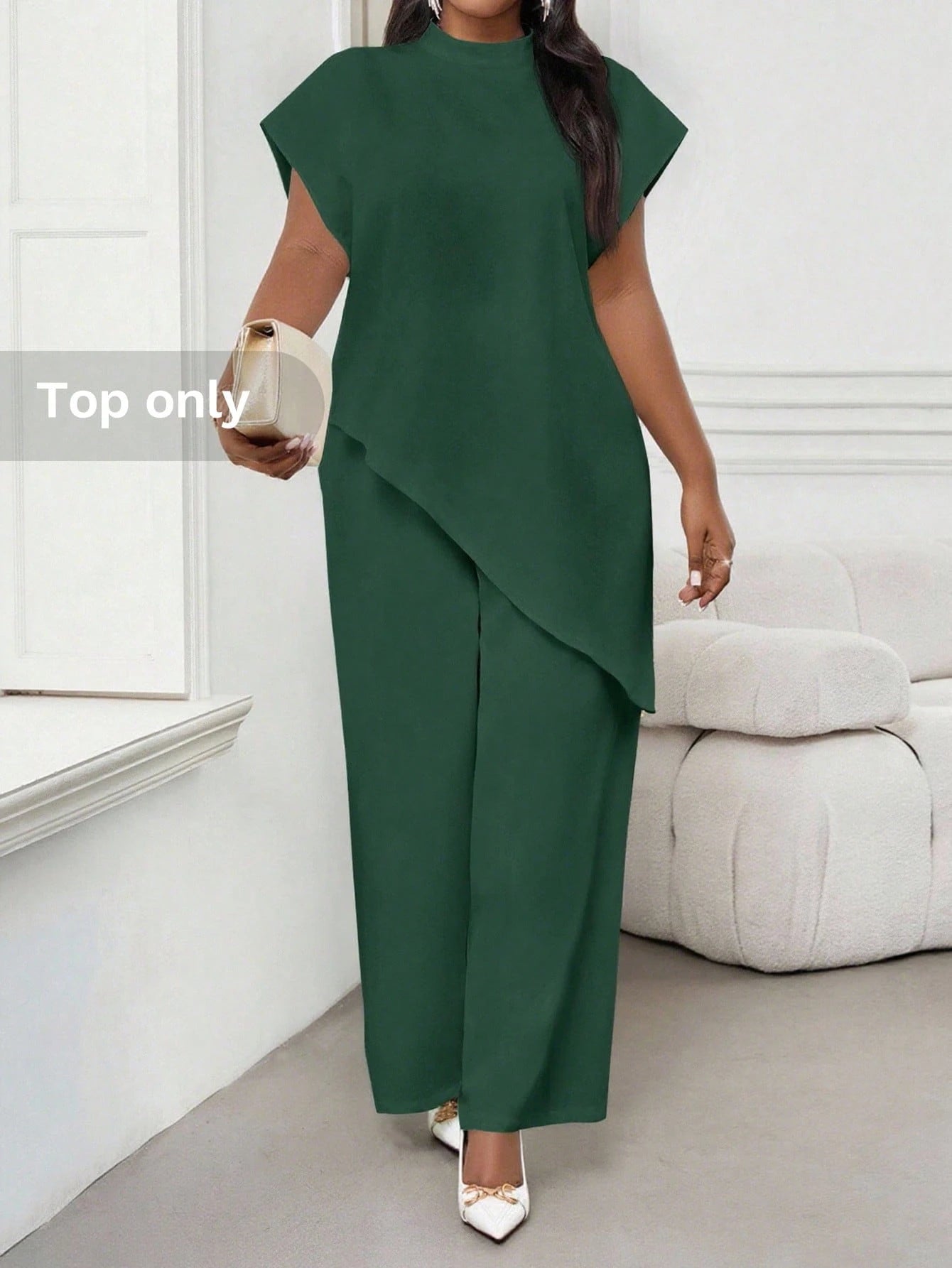 Lady 2025 New Plus Size Women Cobalt Blue Solid Color Round Neck 3 4 Sleeve Loose Asymmetric Hem Elegant Blouse Valentine's Day New Year Party