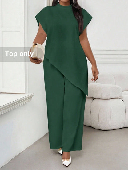Lady 2025 New Plus Size Women Cobalt Blue Solid Color Round Neck 3 4 Sleeve Loose Asymmetric Hem Elegant Blouse Valentine's Day New Year Party