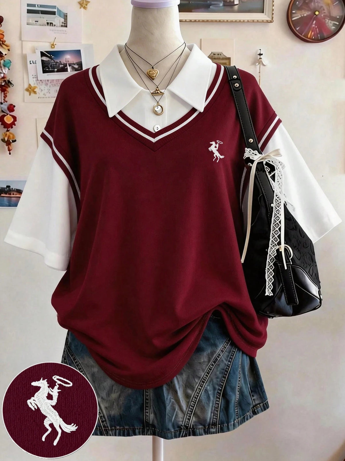 Lalippa Embroidered Fashionable Minimalist Women's Polo Neck T-Shirt, Gift For Friends