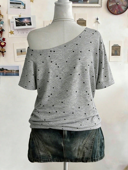 Lalippa Plus Size Summer Casual Striped Drop Shoulder Loose T-Shirt
