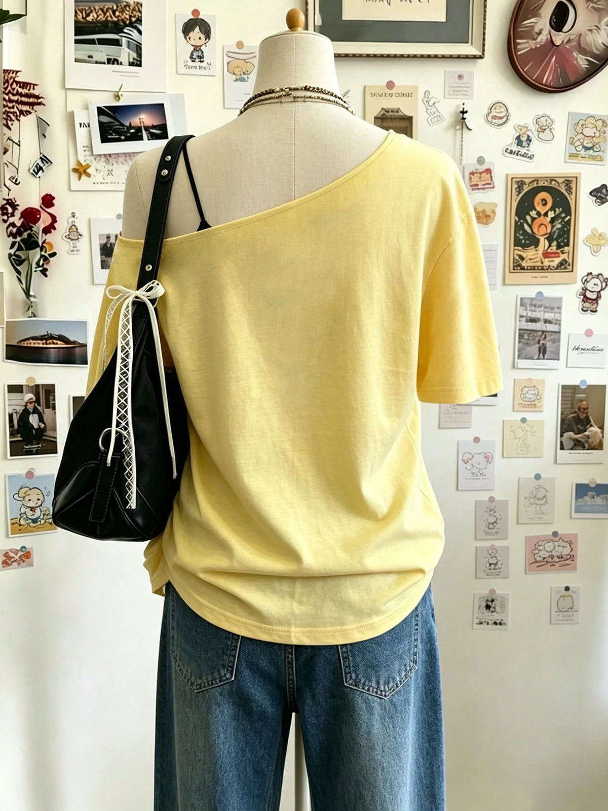 Lalippa Retro 1997 Digital Print Off-Shoulder T-Shirt For Women,Yellow,Summer,Casual,Streetwear,City Break Loose-Fit Short-Sleeve Top,Mother's Day Gift