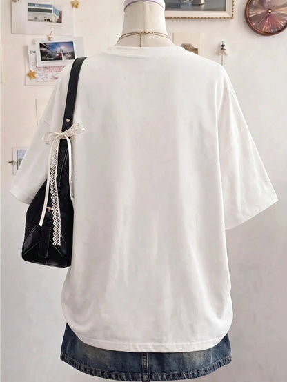 Lalippa Tiger Digital Print Oversized Loose Fit Mid-Length Round Neck Drop Shoulder Women T-Shirt, Gift For Friends